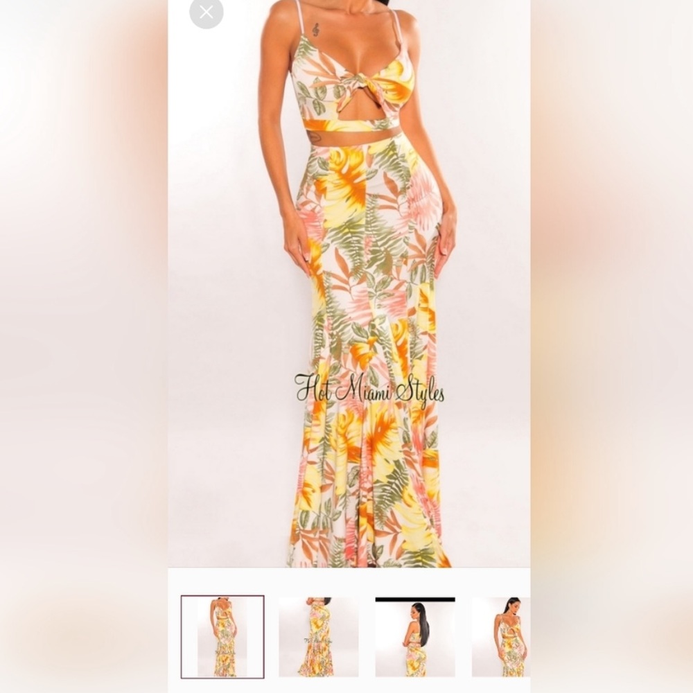 FLORAL PRINT SPAGHETTI STRAP MAXI SKIRT TWO PIECE SET